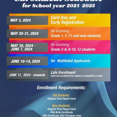 Enrollment Schedule For School Year 2024 2025